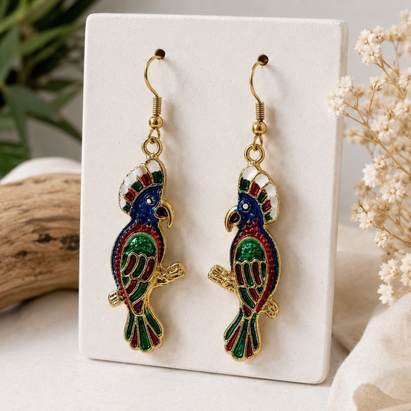 Jewelry - Tropical Parrot Earrings Colorful Enamel Bird Dangle Statement Jewelry